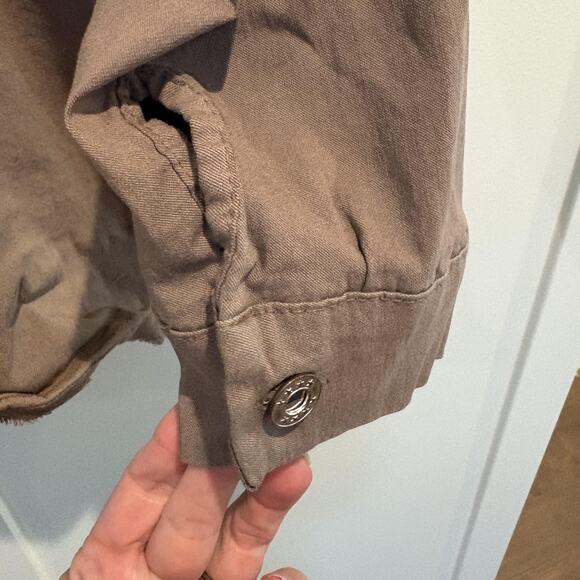 Rock & Roll Shirt Womens XL Brown Shacket Oversized Frayed Hem Made in Italy - Picture 6 of 11